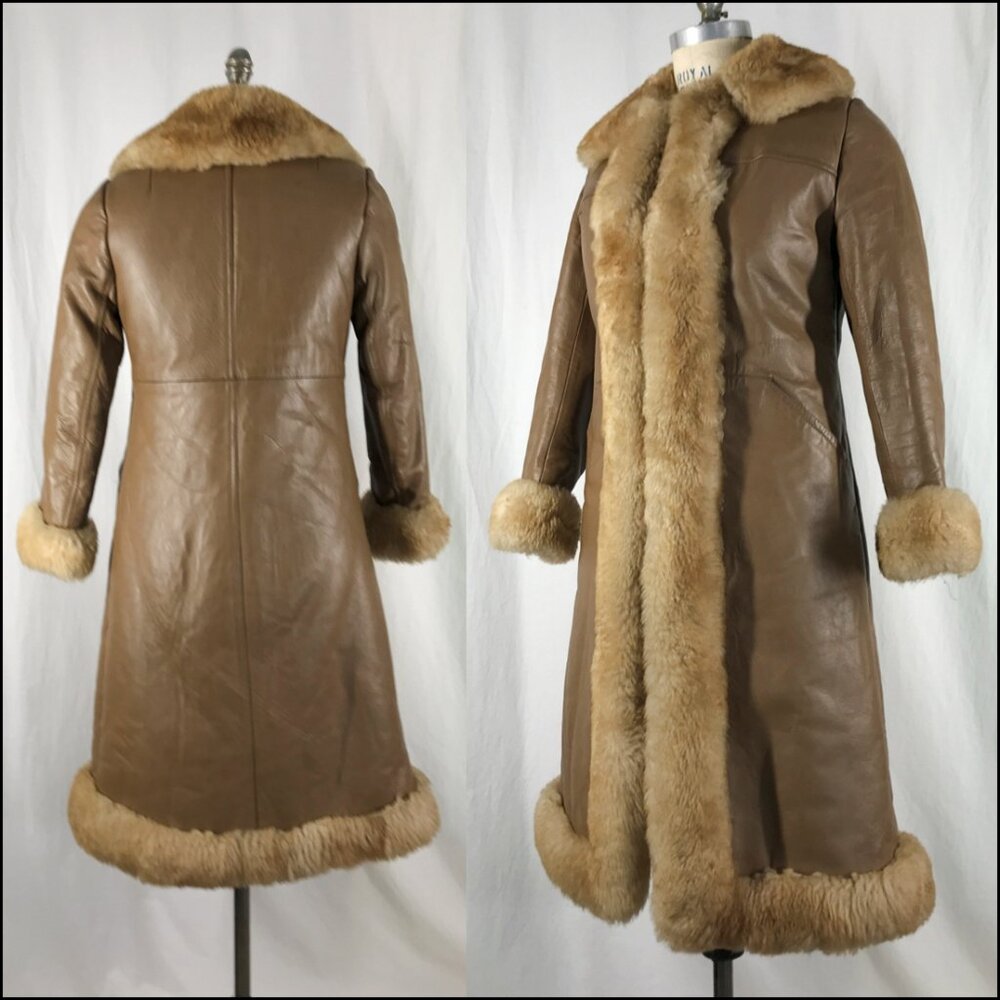 Vintage 60s 70s Leather Jacket Penny Lane Shearling and Faux Fur Tan - Picture 5 of 7